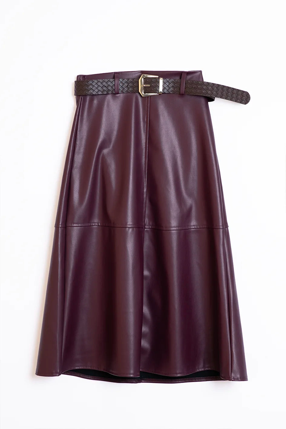 Falda midi polipiel tinto