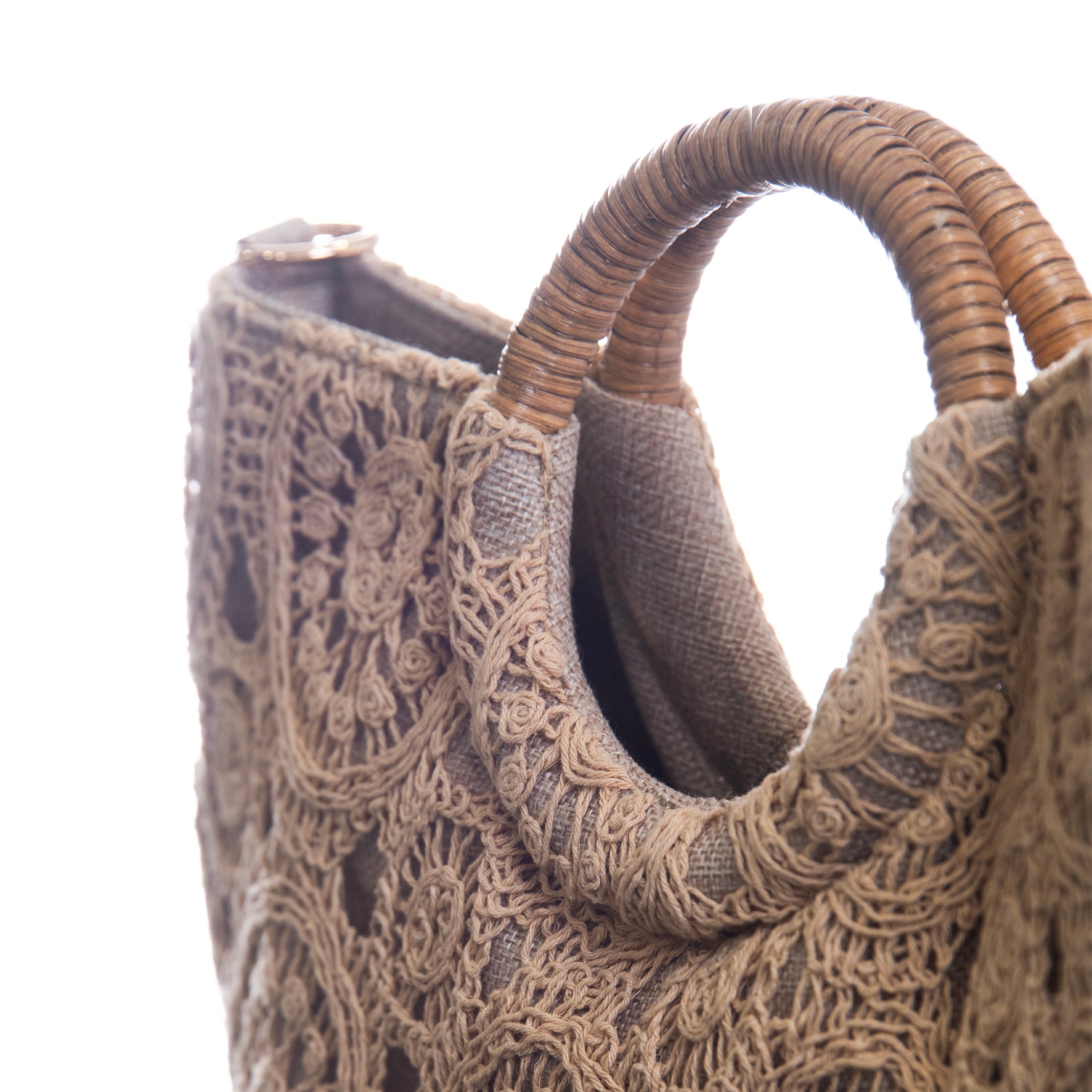Bolso Crochet Boho con Asa de Ratán