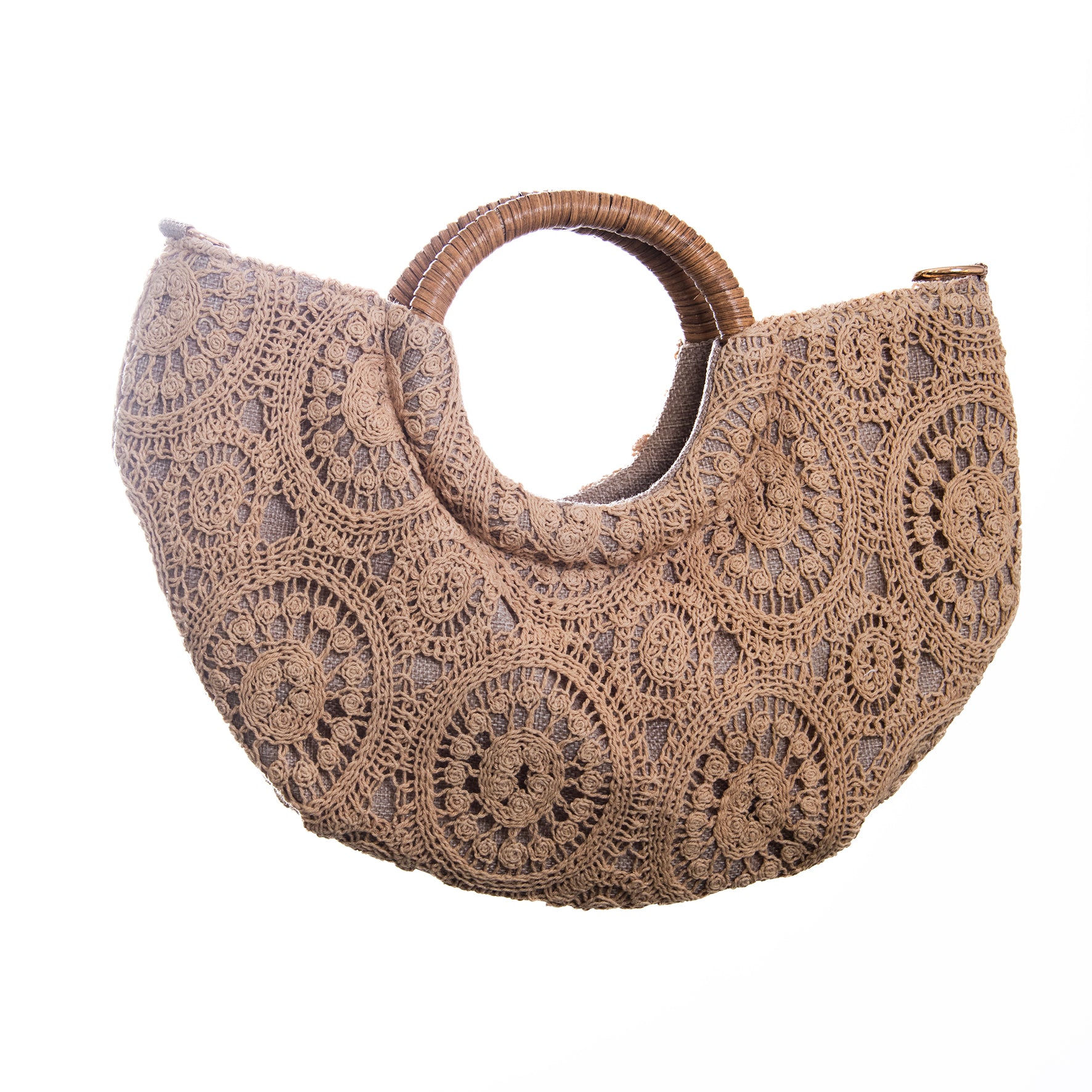 Bolso Crochet Boho con Asa de Ratán