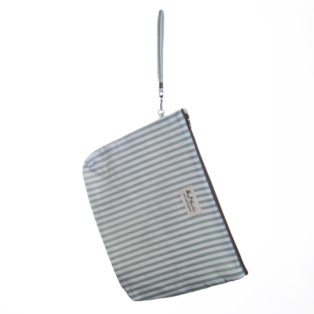 Neceser Clutch Rayas Verde Agua – Viaje y Playa