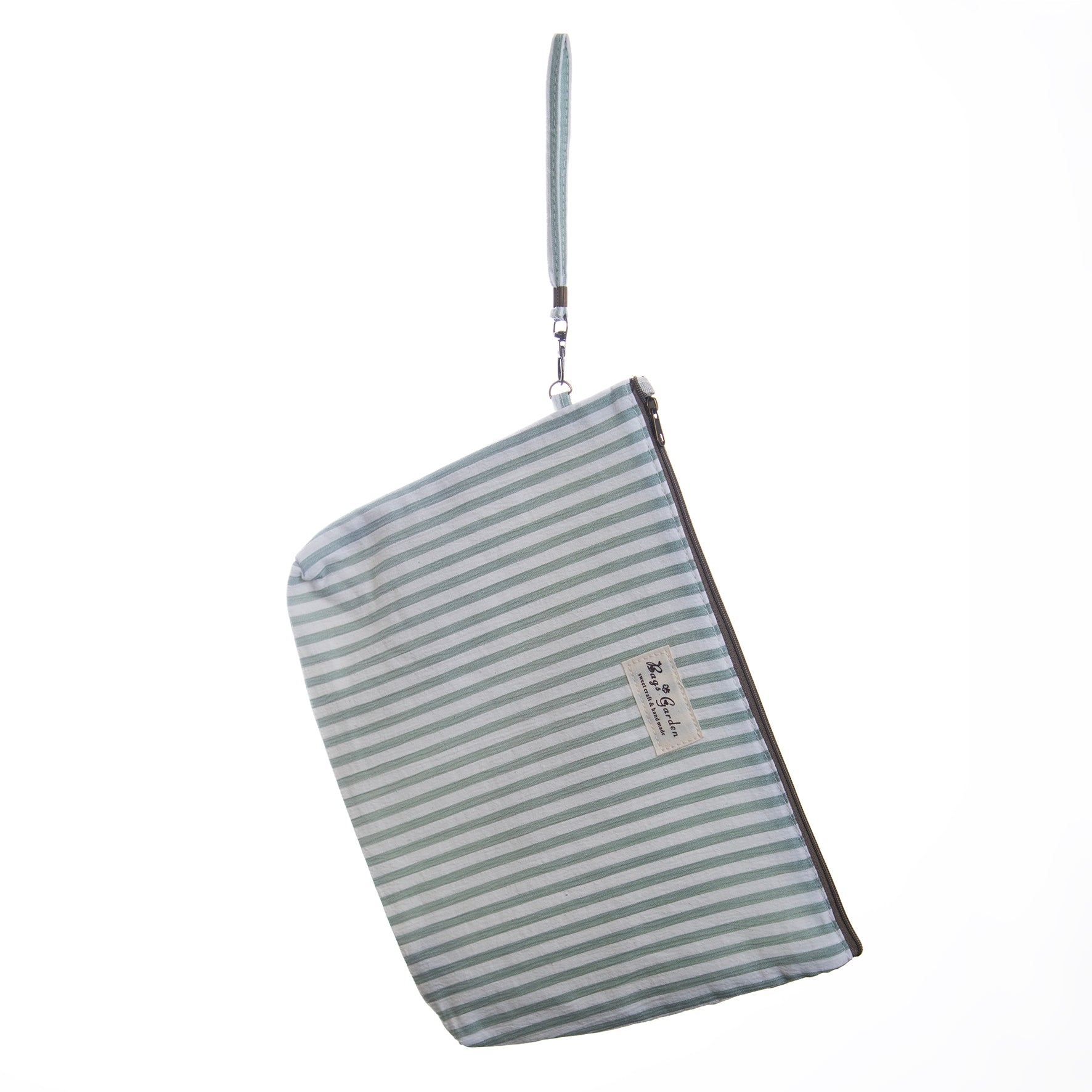 Neceser Clutch Rayas Verde Agua – Viaje y Playa