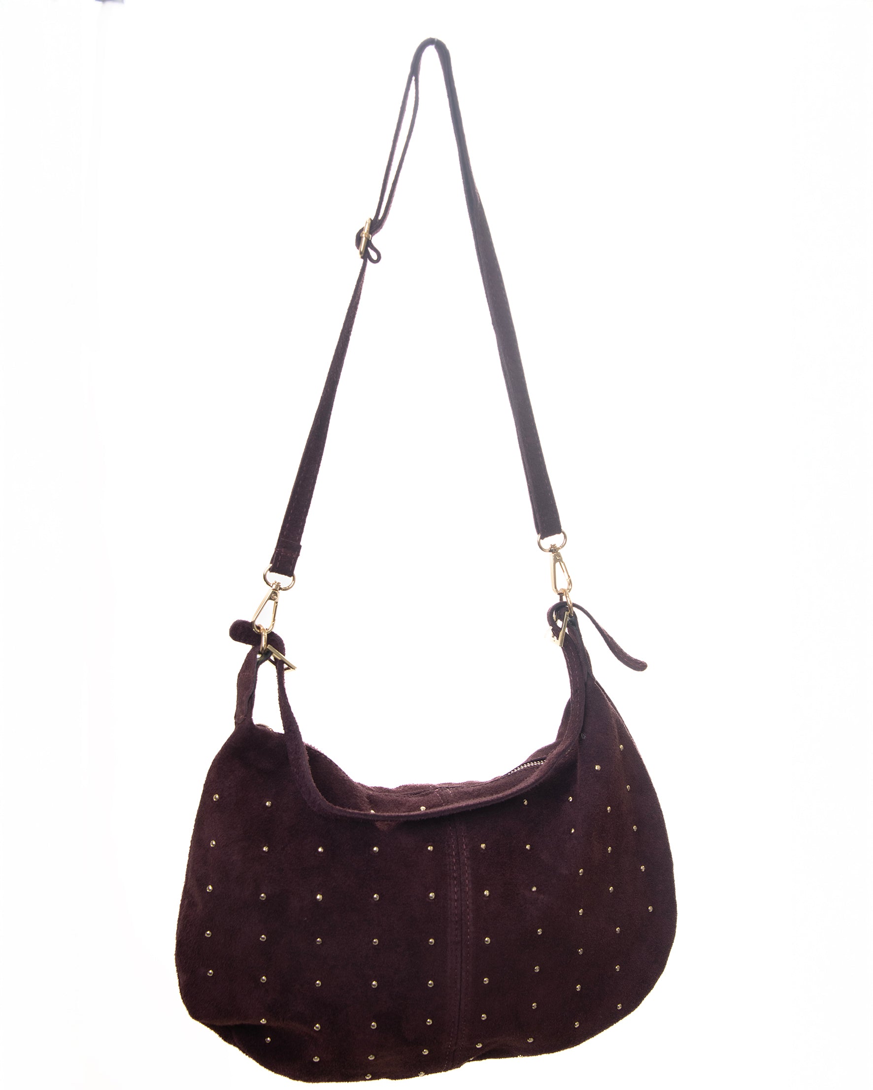 Bolso de ante con tachuelas y doble asa