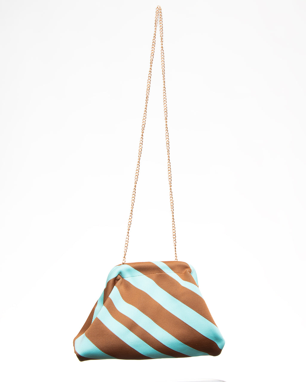 Bolso de Rayas Bicolor con Cadena Dorada