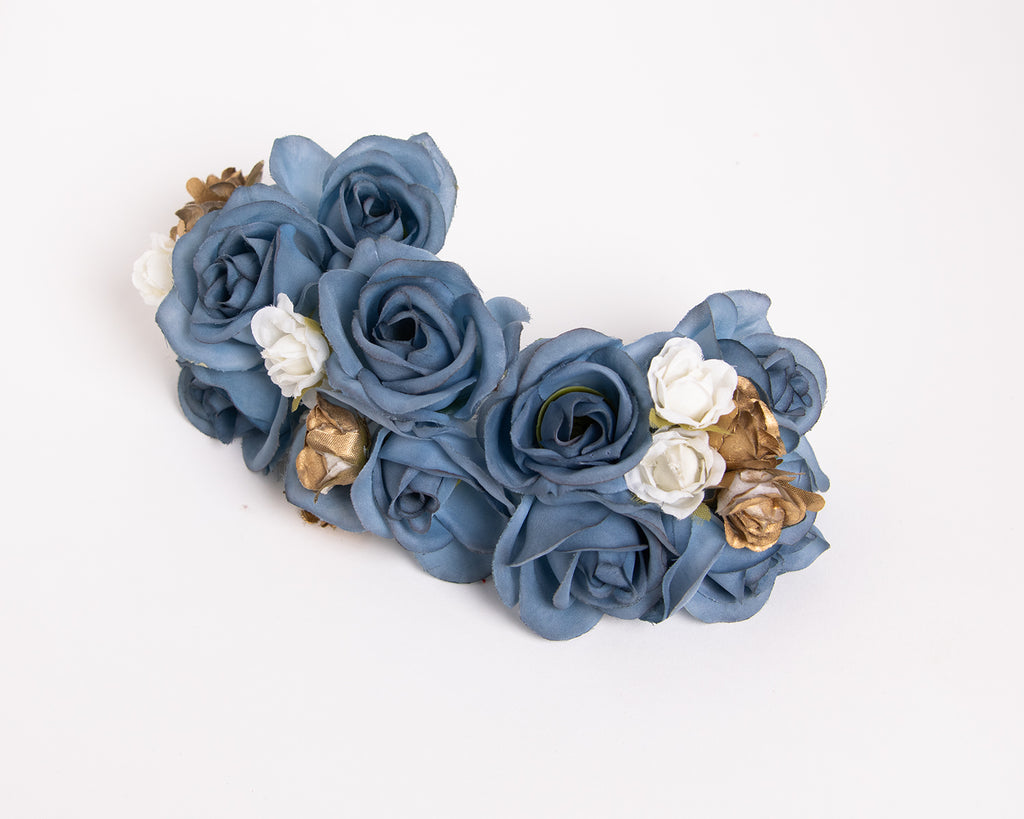 Tocado Flamenca Azul Empolvado con Detalles Dorados