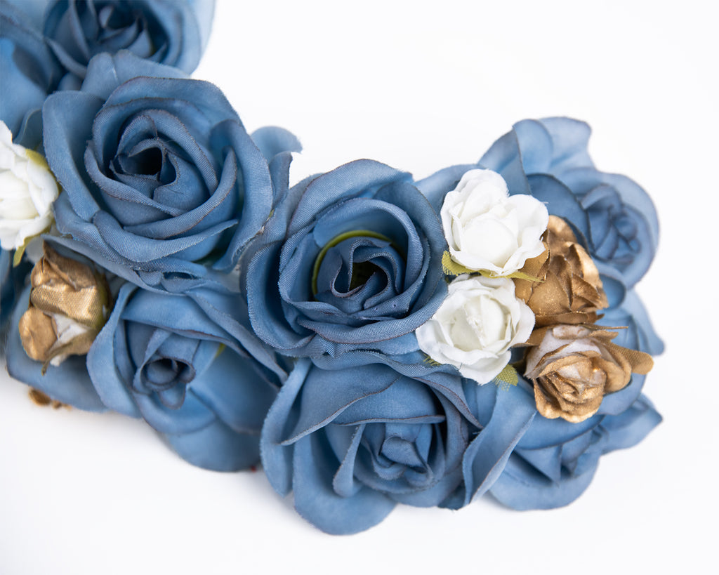 Tocado Flamenca Azul Empolvado con Detalles Dorados