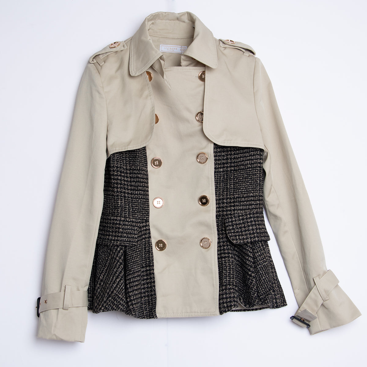 Chaqueta entallada gris y beige